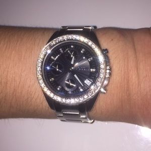 Fossil silver watch with black face